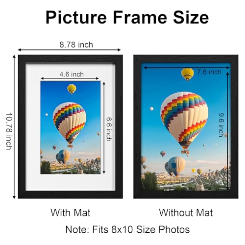 LVAOUO 8x10 Picture Frames, Wooden 8x10in Photo Frame 20.3x25.4 cm, Versatile 8x10 Frame Black, Display, Landscape or Portrait Orientation-with Plexiglass and Stand, Wall-Mount & Desk