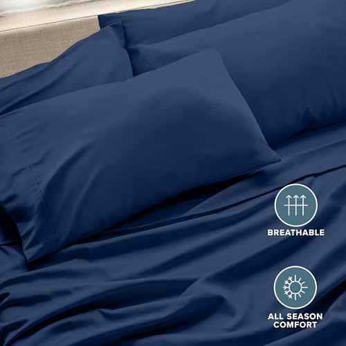 Image of Bare Home Microfiber Bulk Pillow Cases - Standard /Queen Size Set of 4 - Cooling Pillowcases - Double Brushed - Dark Blue Pillowcases 4 Pack - Easy Care (Standard - 4 Pack, Dark Blue)
