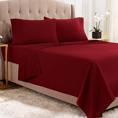 Empyrean Twin Sheets Set - 3 PC Super Soft Twin Bed Sheets - Double Brushed Microfiber Twin Sheet Set - Hotel Luxury Ruby Wine (Burgundy) Bed Sheets Twin Size, with Corner Elastic Straps