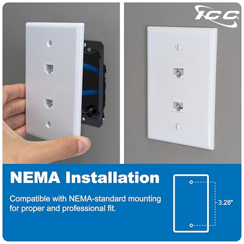 ICC Oversized 2-Port Keystone Wall Plate, UL Listed, ABS Plastic, Single Gang Faceplate for RJ45 Modular Inserts, White, 10-Pack by ICC - Image 7