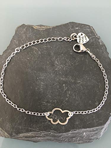 Clovers Bracelet en acier inoxydable avec médaillon nuage en argent, bracelet femme gourmette en argent, idée cadeau femme – vue 3