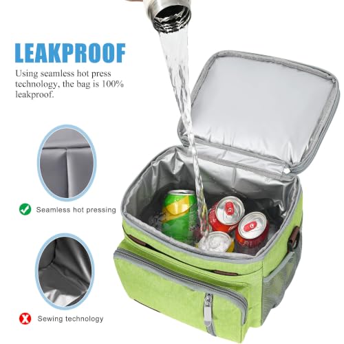 Image of MIYCOO Lunch Bag & Lunch Box for Women Men, Double Deck Leakproof Insulated Soft Large Adult Camping Cooler bag for Work, Beach, Picnic, Travel (Green, 15L)