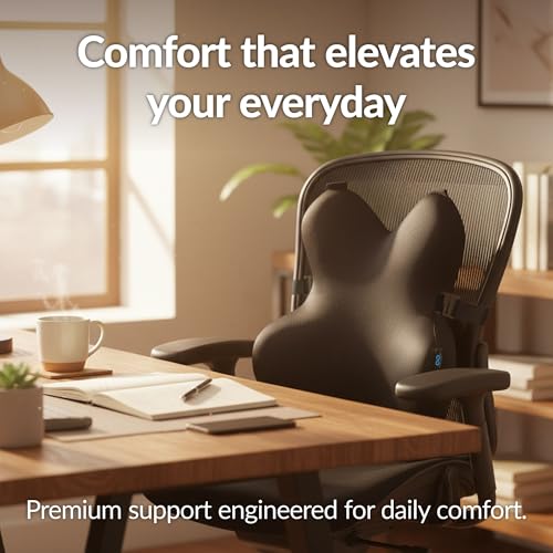 Everlasting Comfort Lumbar Support Pillow for Office Chair - Memory Foam Back Cushion for Car Seat - Promotes Better Posture, Back Pain Relief - Ideal Gaming and Desk Chairs Work and Home Essentials