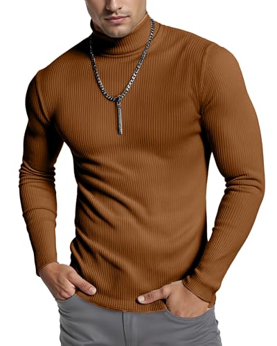 NY Threads Men's Ribbed Turtleneck Slim Fit Pullover Casual Long Sleeves Basic Top, Large, Orange