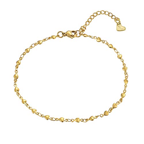 Gold plated ankle bracelets for women, simple durable heart link …