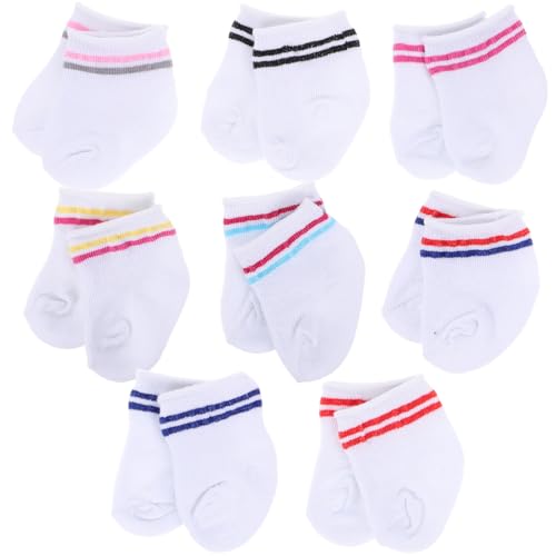 8 Pairs Doll Socks for American 18 Inch Dolls, High Elasticity Knitted Baby Toy Accessories for Dress Up, Soft Thickened Replacement Clothing for Toy Figures, Striped Multi-Color