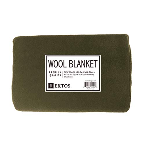 EKTOS 90% Wool Blanket, Olive Green, Warm & Heavy 4.0 lbs, Large Washable 66"x90" Size, Perfect for Outdoor Camping, Survival & Emergency Preparedness Use - Thumbnail 4