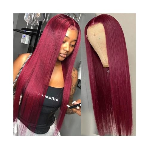 Perruque cheveux humains lisses bordeaux 99J effet naturel garanti