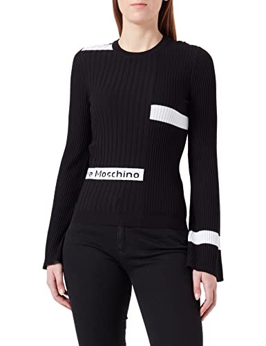 Love Moschino Damen Slim Fit in Ribbed Viscose Blend top, Schwarz, 38 EU