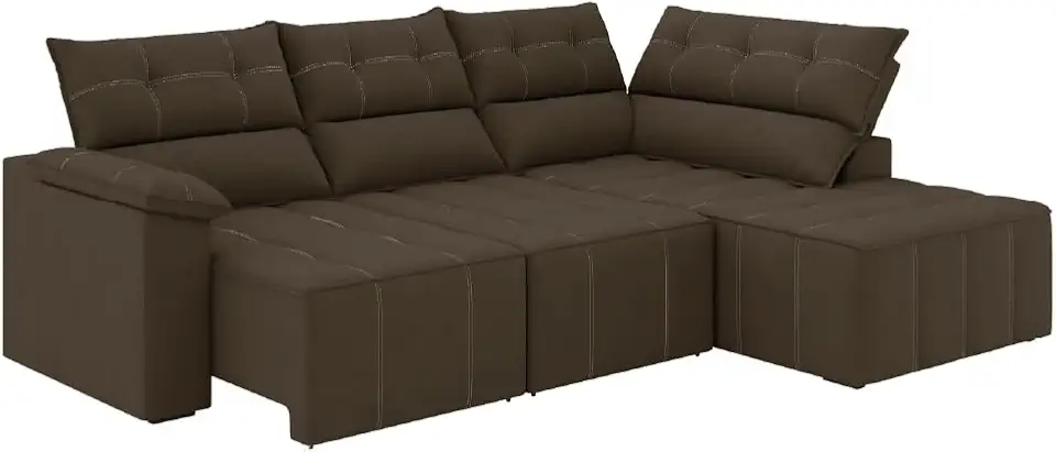Sofá de Canto Retrátil e Reclinável 4 Lugares Santorini Veludo Luizzi (Marrom)