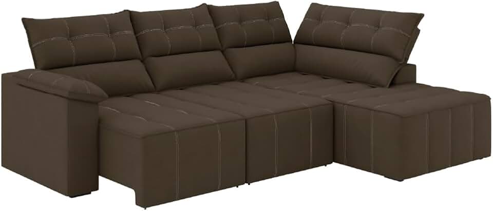 Sofá de Canto Retrátil e Reclinável 4 Lugares Santorini Veludo Luizzi (Marrom)