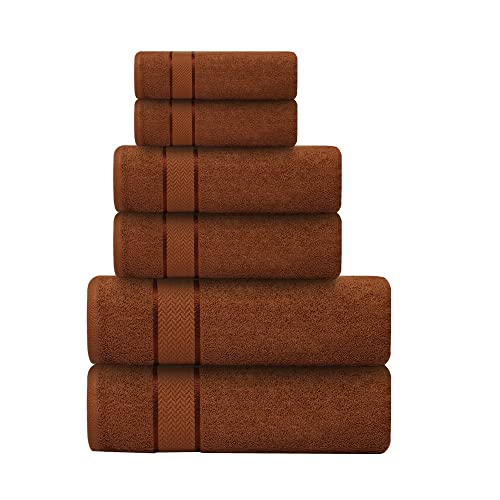 CRAFTBERRY- 6 Piece 100% Cotton Bath Towel Set -2 Bath 2 Hand 2 Face, Brown