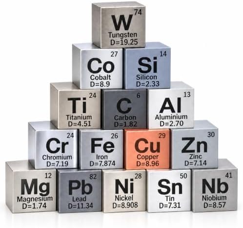 15 Piece Metal Cubes, Element Cube Set, Laser Engraved Density Set