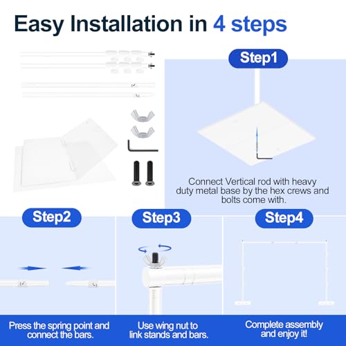 Image of Emart Heavy Duty Backdrop Stand 8.5x10ft(HxW) Adjustable Background Support System Kit with Steel Base for Photography, Photo Backdrop Stand for Parties Birthday Video Studio - White