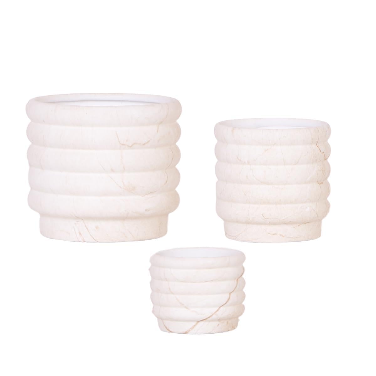 Lot de 3 Cache-pots Effet Marbre pour Plantes, Décoration Intérieur, Blanc