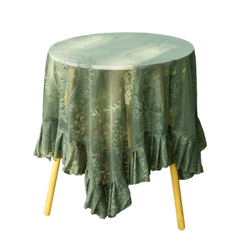 Meprotal Green Lace Round Rustic Tablecloth Vintage Lace Tablecloth
