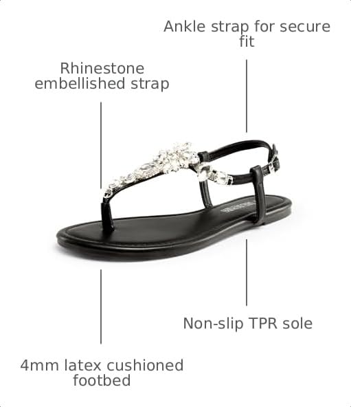 Image of DREAM PAIRS Women's Rhinestone Flat Sandals | Thong Sparkle Dressy Comfortable Adjustable Ankle Strap Sandals for Summer Beach Vacations Wedding Holiday Party