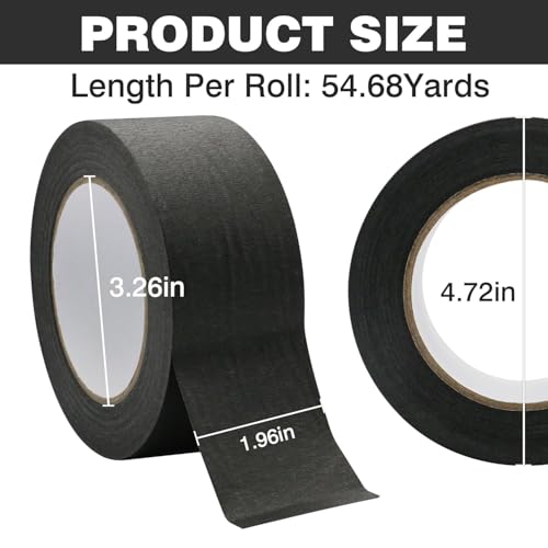Image of Black Painters Tape 2 inch Wide, Black Masking Tape 2 inch x 55 Yards Paper Tape for Arts DIY Crafts Painting Labeling Decoration School Projects Home Office