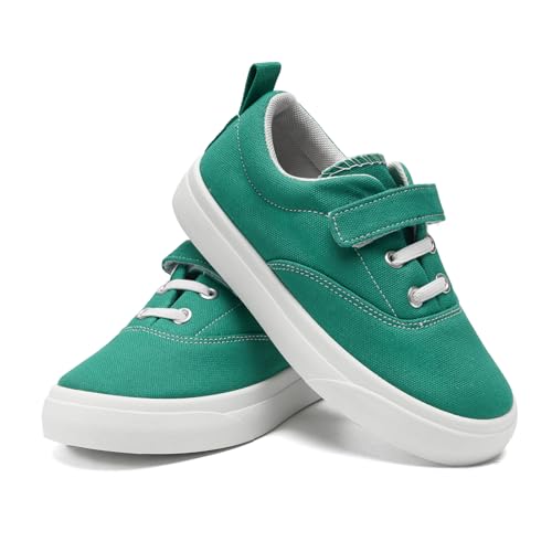 rosyclo Canvas Sneakers for Boys and Girls, Toddler Kids Walking Shoes Lightweight Breathable Non-Slip Soft Adjustable Strap Baby Boy Girl Outdoor Casual Tennis Shoe for Little Big Kid, Green3