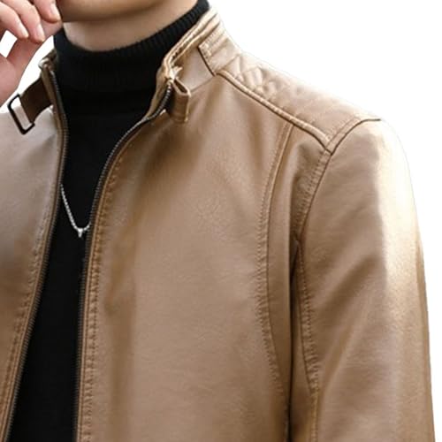 Chaqueta para hombre estilo vintage en cuero sintético caqui miniatura 6