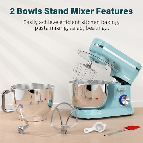 Vospeed Stand Mixer, 4.5L+5L Bowls 8-speed 1000W Tilt-Head Food Mixer for Baking, Kitchen Electric Mixer with Dough Hook, Whisk, Beater, Splash Guard (Bule) - Image 4