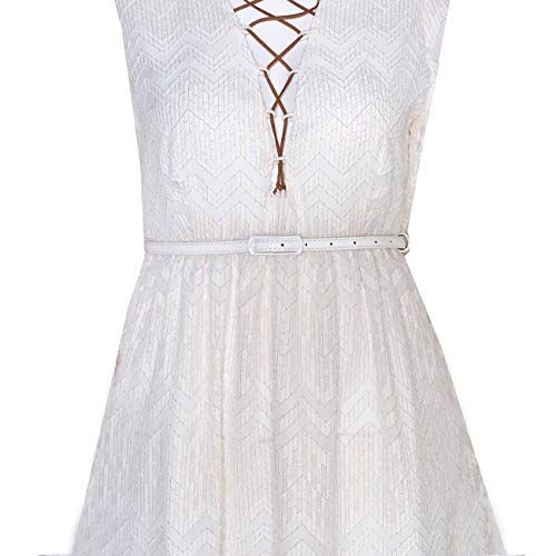 Selighting Women's Solid Color Faux Leather Skinny Belts for Dresses (One Size, White)2