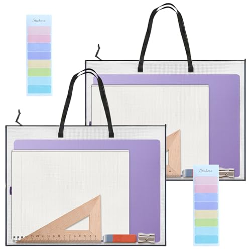 VEGCOO Lot de 2 pochettes A2 imperméables pour œuvres d'art, étui portefeuille transparent, fermeture éclair et poignée, sac de rangement pour affiches, dessins