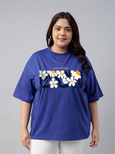Image of JUNEBERRY 100% Pure Cotton Oversized Baggy Fit Cool Front Chest Graphic Printed Half Sleeve Plus Size T-Shirt for Women & Girls (Sizes: 2XL to 5XL)
