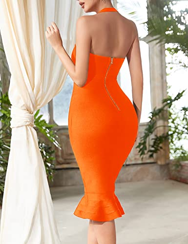 Image of houstil Women's V Neck Halter Fishtail Bandage Bodycon Dress Party