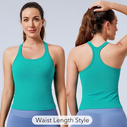 Image of Women's Workout Tank Tops, with Built in Bra Racerback Seamless Crop Tops