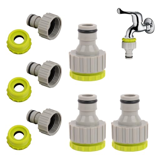 LUMOOM 6 adaptadores de grifo de plástico, conector de rosca de manguera de jardín, juego de conexión de manguera, 1/2 pulgadas/3/4 pulgadas 2 en 1 conector de grifo de jardín