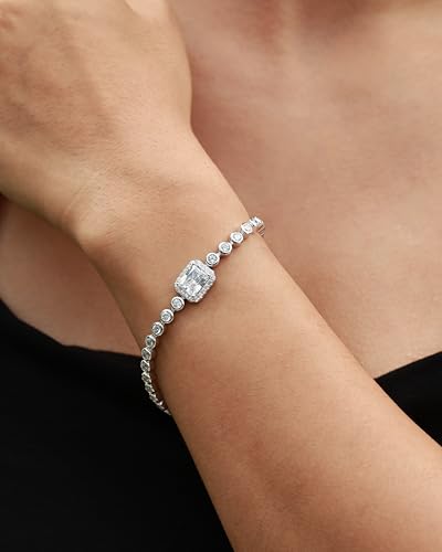 FANCIME 9 * 7mm Emerald Cut Birthstone Tennis Bracelet Bezel Setting Fine Jewelry Wedding Bridal Prom Birthday Gift for Women Her, Length 7.2 Inch3