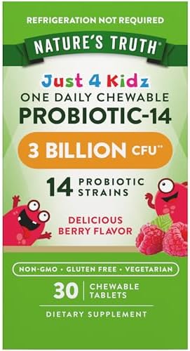 Nature’s Truth Probiotics for Kids | 30 Chewable Tablets | 3 Billion CFUs | Berry Flavor | Vegetarian, Non-GMO & Gluten Free Supplement