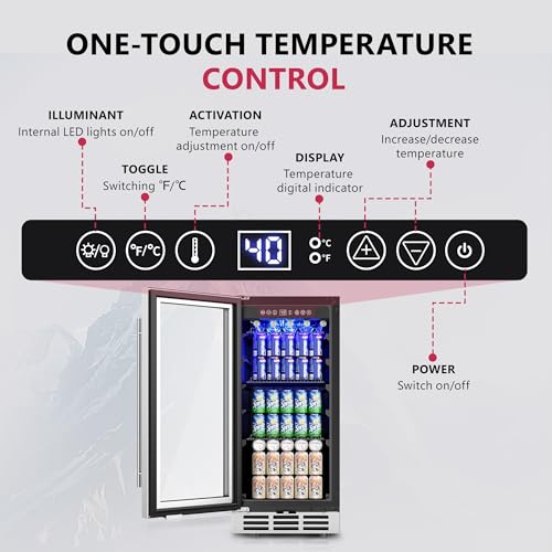 Image of Icyglee 15'' Beverage Refrigerator Cooler - 126 Cans Under Counter Beverage Fridge with LED Light, Built-in Design, Wine Cooler for Home /Kitchen
