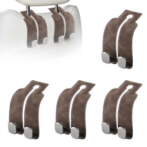 Image of Headrest Hooks for Car, Twinhook Car Seat Hooks for Headrest (Brown 4Pcs) | Leather Car Purse Holder Hooks for Purses and Bags, Universal Car Headrest Hangers Seat Back Organizer for Travel
