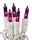 Holiday Essentials Pinkish Purple Lights on White Wire - Indoor / Outdoor Use - Set of 100 - UL Listed