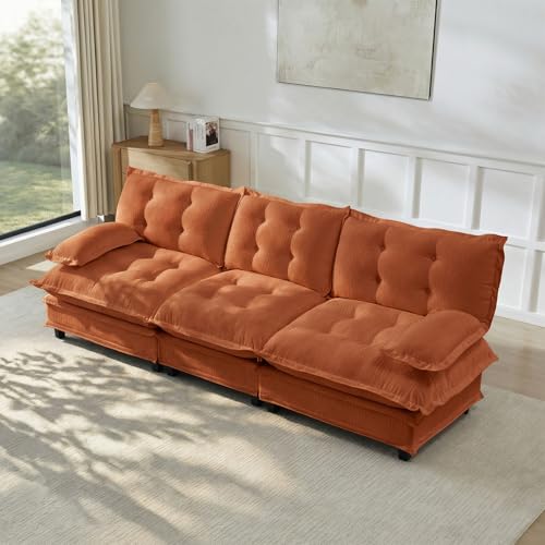 Image of 107 inch Sectional Couches for Living Room, Orange 3 Seater Modern Chenille Deep Seat Sofa Set, Salas para Casa, High Back Cloud Couch Modular Sectional Sets