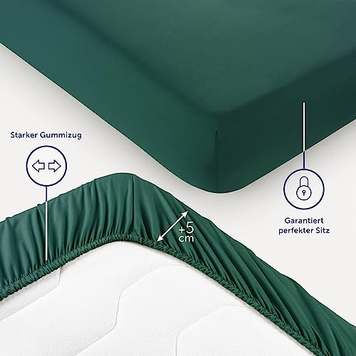 Blumtal® Spannbettlaken 200x200x30cm aus Microfaser - Oekotex zertifiziertes Bettlaken Spannbettlaken in Dunkelgrün – Ansicht 3