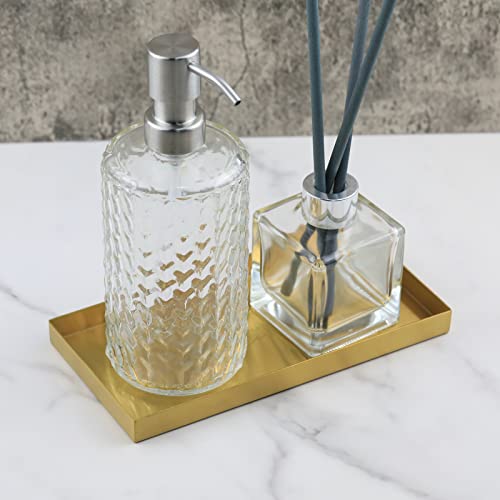 Freelove Sanding Gold Decorative Tray With Lettering, Perfume Organizer Jewelry Holder Makeup Plate Centerpieces For Vanity Dresser Coffee Table Nightstand Counter Bathroom Sink Desk Decor (4''X8'') #TOP2