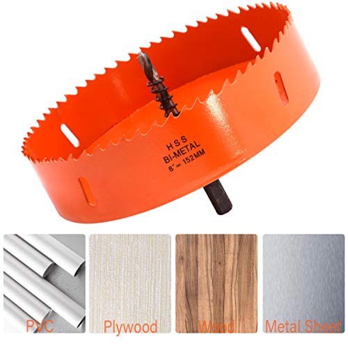 Koopi 6 Inch Hole Saw For Making Cornhole Boards, Bi-Metal Heavy Duty Steel Corn Hole Saw, Great 152Mm Hole Drill Bit For Cutting Wood, Plastice, Sheet Metal (6In Dia) #TOP2