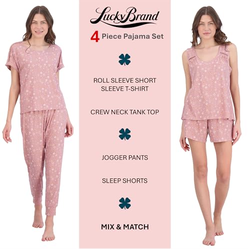Image of Lucky Brand Women's Pajama Set - 4 Piece Sleep Shirt, Tank Top, Pajama Pants, Lounge Shorts (S-XL)