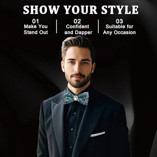 Image of Mens Rhinestone Bow Tie Pre-Tied Bow Ties for Men Adjustable Sparkle Sequin Bowtie Party Wedding