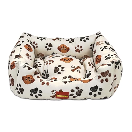 SITSNOOZE Plush Lounger Dog Bed and Cat Bed | Orthopedic Dog Bed for Sleeping | Water Resistant Indoor and Outdoor Lounger Pet Bed for Dogs | Colour: Beige Paw & Dog Printed |Size : S (B0CK4XQ4V7) Amazon Price History, Amazon Price Tracker