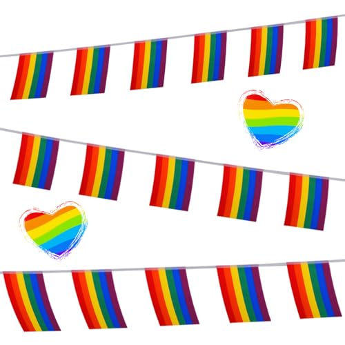 Banderines de orgullo de 25 pies, bandera del orgullo gay LGBTQ y pancarta para decoraciones de orgullo, mes de orgullo, fiesta, restaurantes, decoración de jardín