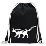 Kiwistar - Mochila Deportiva con diseño de Gato para Entrenamiento Gimnasio de Compras de algodón con cordón, Unisex Adulto, Negro, 37 x 46cm