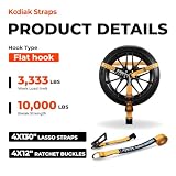 Zapadkowy pasek do opon samochodowych (4 PK) z płaskim hakiem do przyczep - 5 cm x 30 cm - odporny na przecięcie i rozdarcie - wytrzymałe obciążenie robocze 1,511.8 kg KODIAK STRAPS..