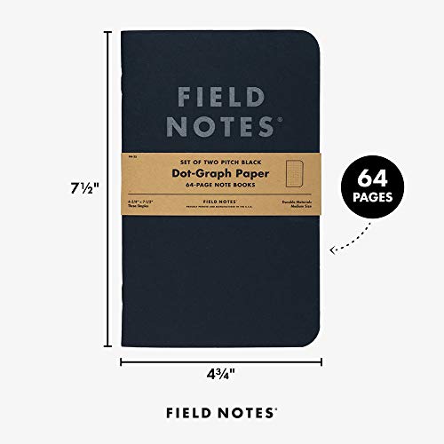 Field Notes 2-Pack Pitch Black Notebooks (4.75" X 7.5"), Dot-Graph, 64 Pages | Thin Pocket Sized Edc Notebook With 90 Gsm Paper & Paperback Cover | Work Notebooks For Note Taking | Made In The Usa #TOP4