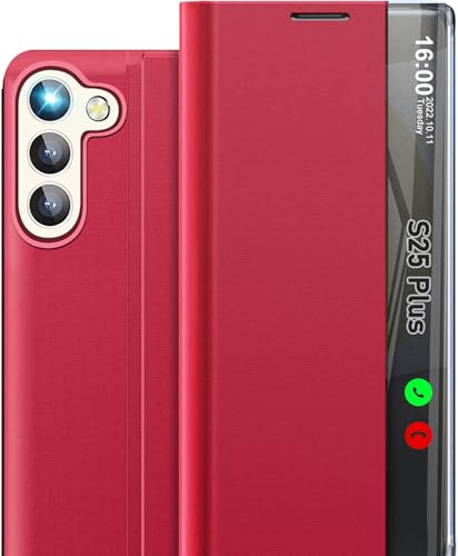 Coque Samsung S25 Plus 5G à rabat rouge en cuir et PC avec béquille
