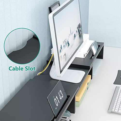 Image of WALI Dual Monitor Stand Riser, 3 Shelf Laptop and Computer Monitor Stand with Phone Holder, Length and Angle Adjustable Desk Organizer (PTT007T-B), Black | 3 Shelf Laptop and Computer Monitor Stand, Length and Angle Adjustable Desk Organizer (PTT007T-B), Black