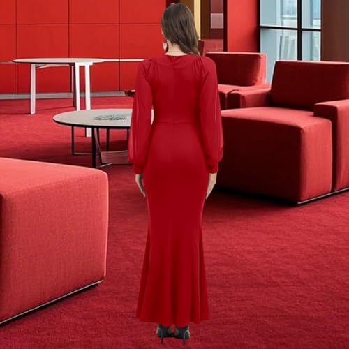 Image of Women's Elegant Formal Mermaid Maxi Dress Off Shoulder Long Sleeve Wedding Split Evening Gown Prom Cocktail Party Dresses